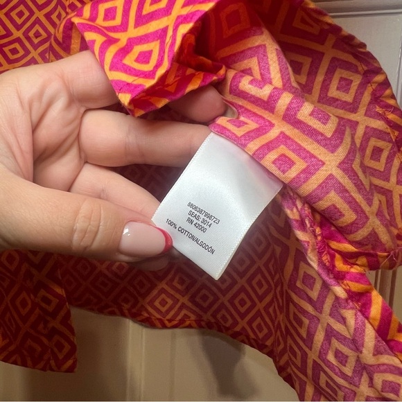 #56 JACLYN SMITH PINK ORANGE GEOMETRIC GOLD BUTTON BLOUSE MEDIUM - Picture 6 of 6